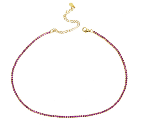 Small Tennis Necklace - Pink