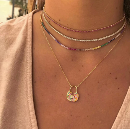 Small Tennis Necklace - Rainbow