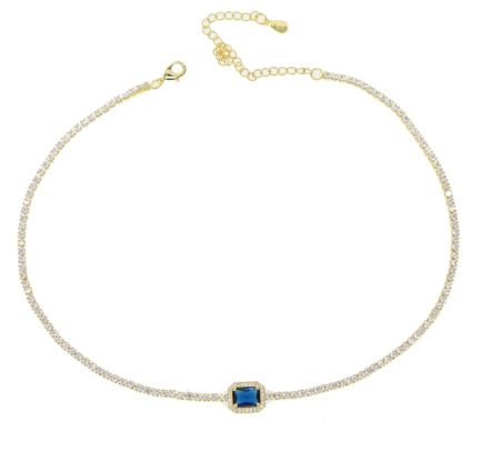 Small Tennis Necklace - Blue Rect.