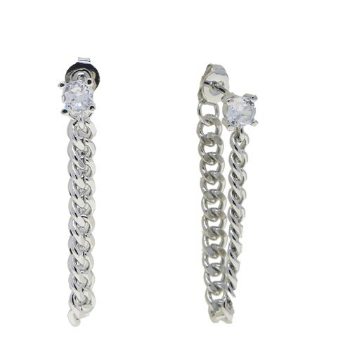 Chain Cz Earrings - Silver