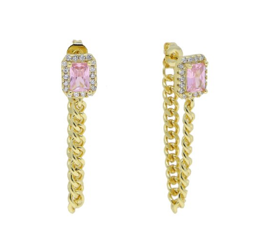 Golden Chain Earrings - Pink