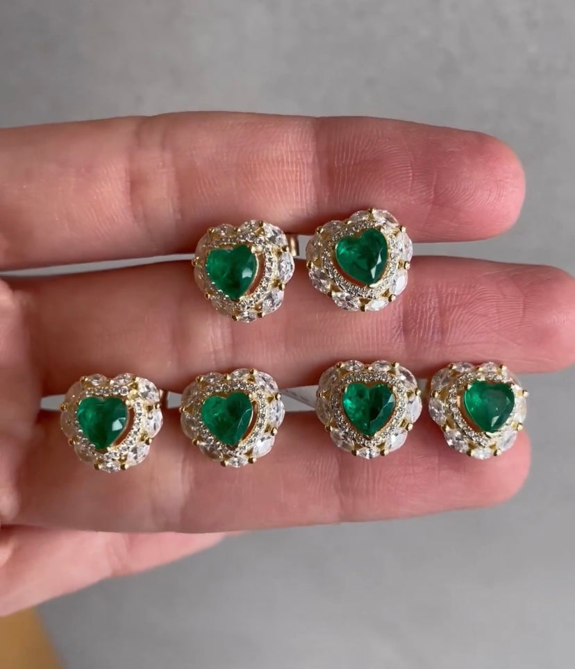 Heart Emerald Studs